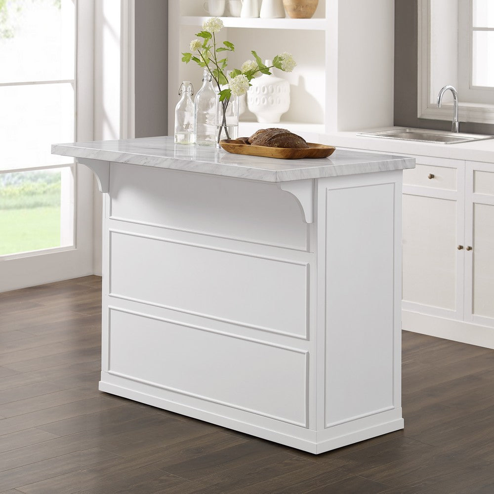 Crosley KF30094WM-WH Cutler 42 Inch Faux Marble Top Kitchen Island in White