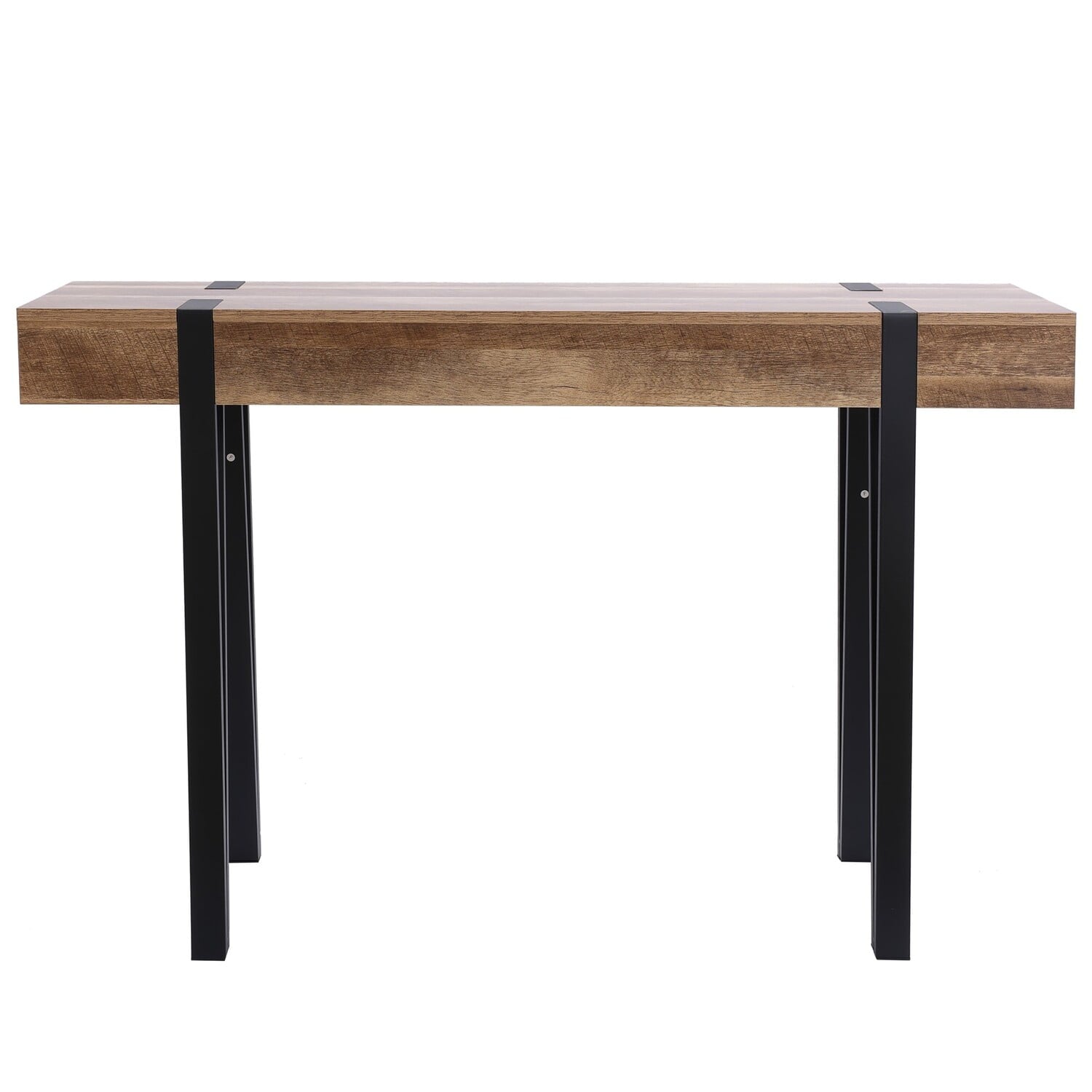 LuxenHome Oak Finish MDF Wood Black Metal Console Entry Table