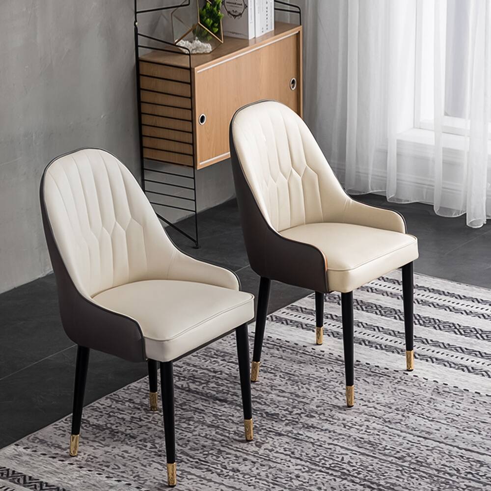 POVISON PU Leather Dining Chairs Set of 2, Modern Dining Room Chairs Beige Wingback Chairs for Living Room, Dining Room, Pub, Coffee, Kitchen (Brown & Beige)