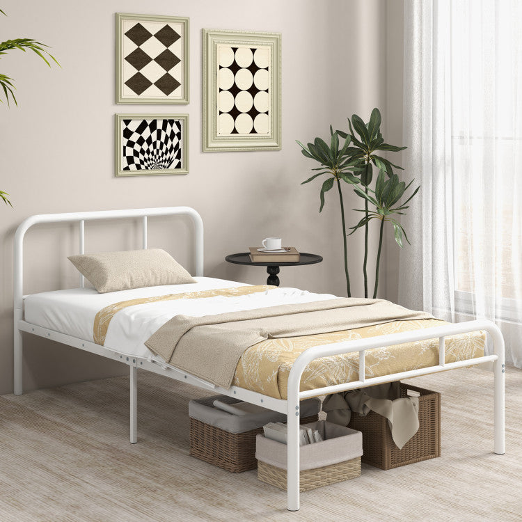 Modern Metal Platform Bed with Headboard and Footboard (Twin)