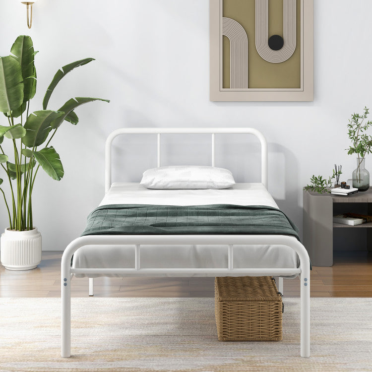 Modern Metal Platform Bed with Headboard and Footboard (Twin)