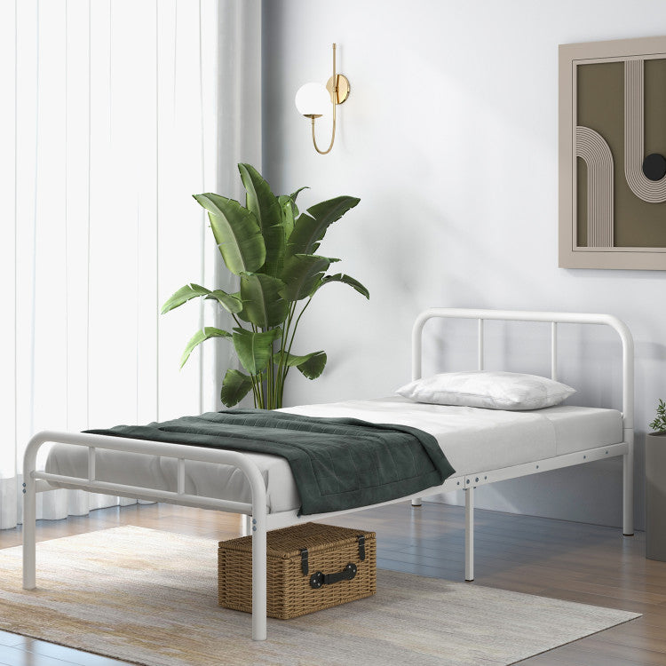 Modern Metal Platform Bed with Headboard and Footboard (Twin)