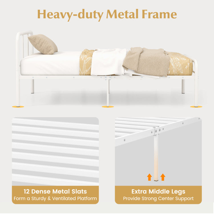 Modern Metal Platform Bed with Headboard and Footboard (Twin)