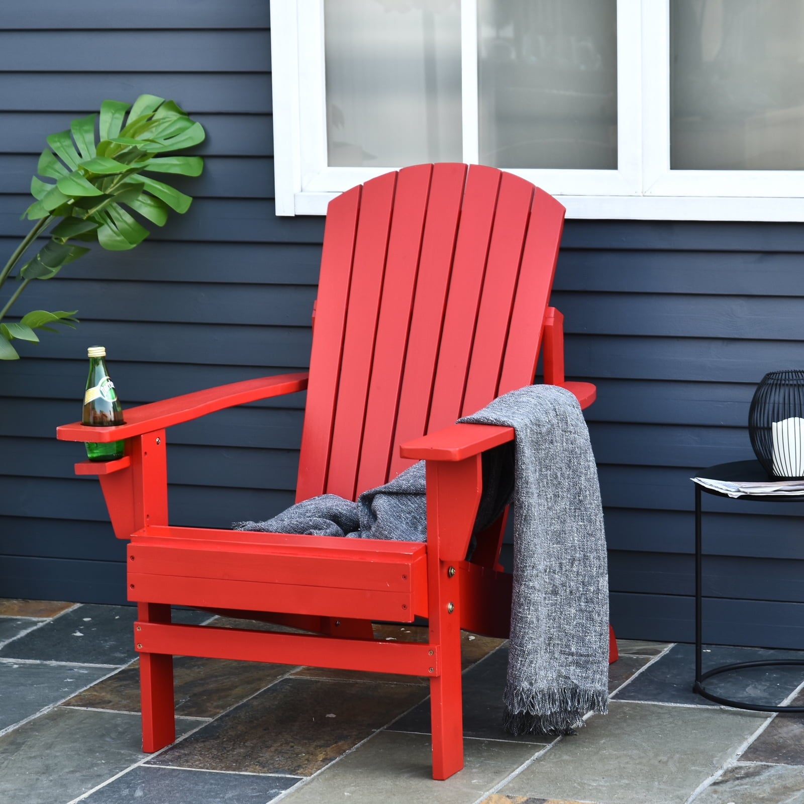 Outsunny Wood Adirondack Chair, Wooden Outdoor & Patio Seating, Red