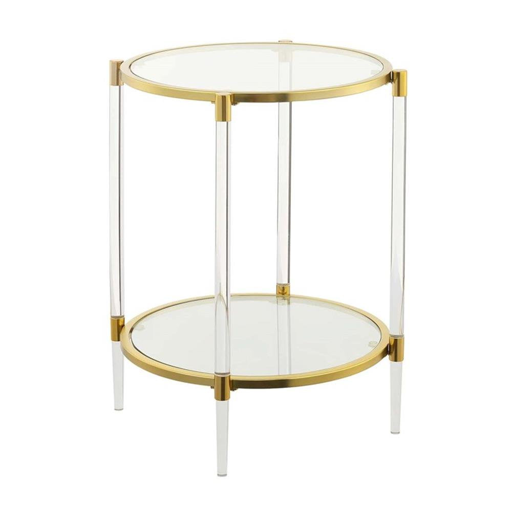 Pemberly Row Two Tiers Contemporary Glass End Table in Clear/Gold