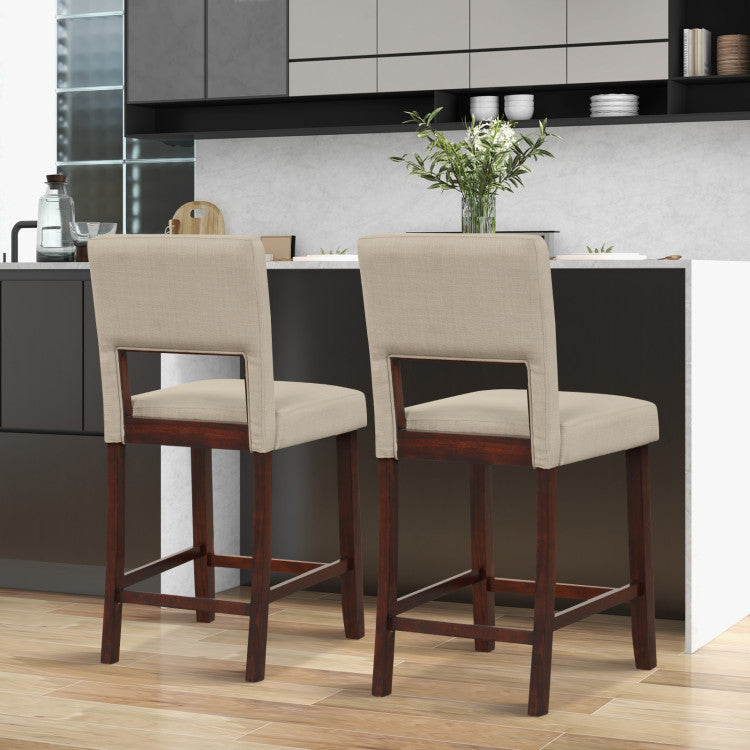 2 Piece Bar Chair Set with Hollowed Back and Rubber Wood Legs