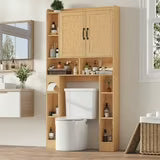 Vabches Rattan Over-The-Toilet Storage Cabinet with Toilet Paper Holder Above Toilet Organizer with Rattan Doors, Toilet Shelf for Restroom, Bathroom, Laundry