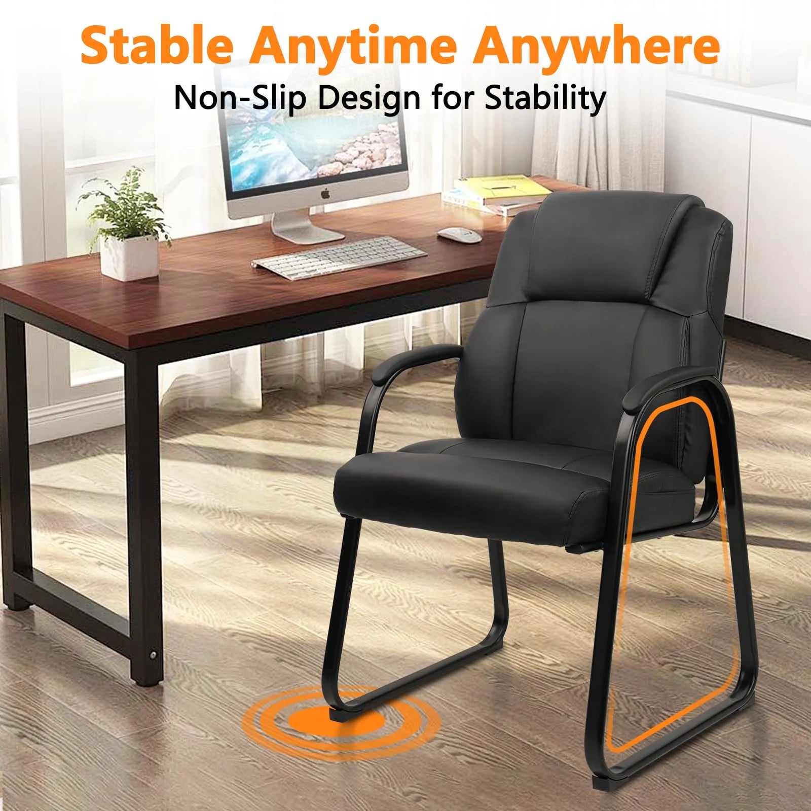 CLATINA Leather Guest Chair with Padded Arm Rest and Sled Base Meeting Conference and Waiting Room Side Office Home BIFMA Certified Black 1 Pack