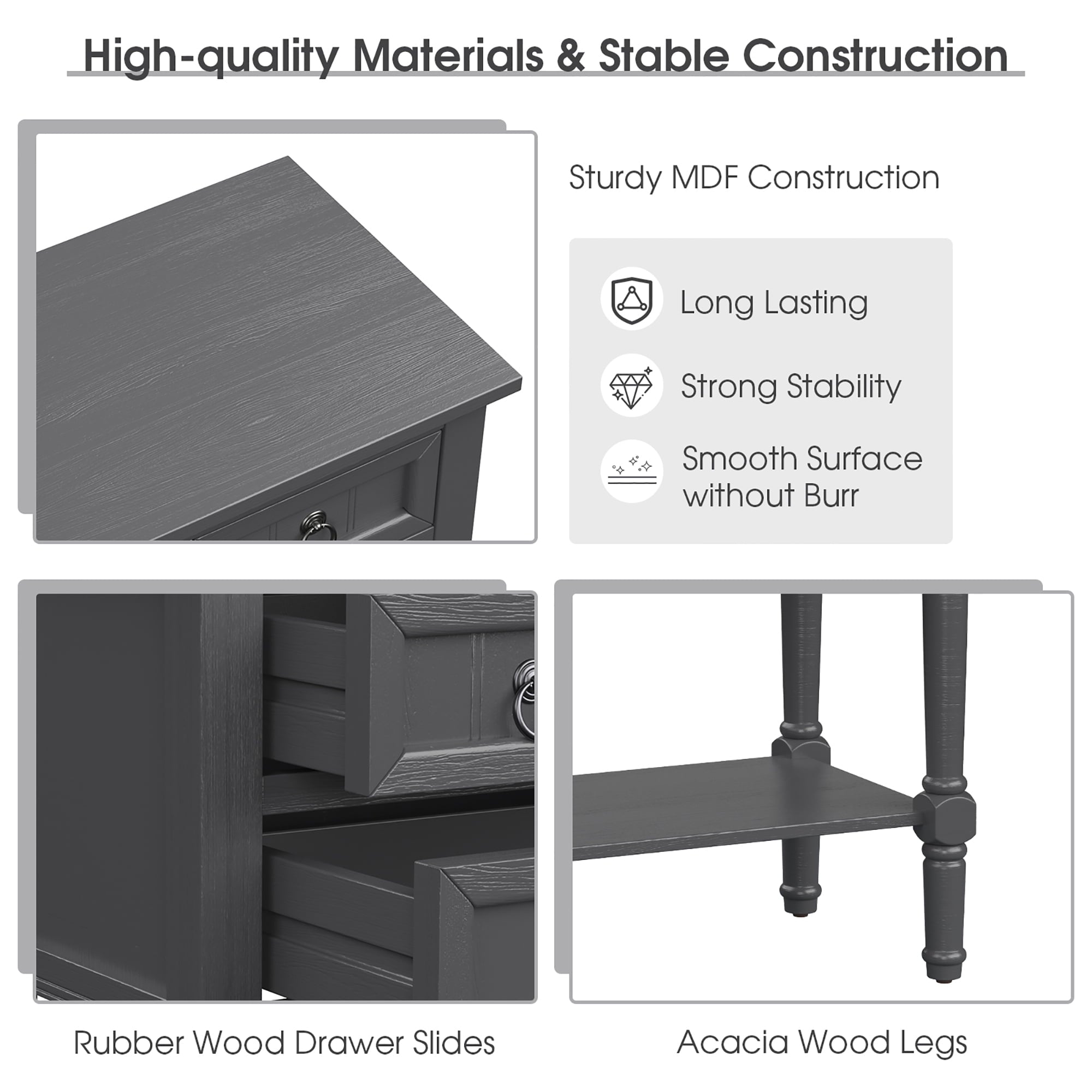 Console Entryway Table w/ 3 Drawers Open Shelf for Hallway Living room Dark Grey