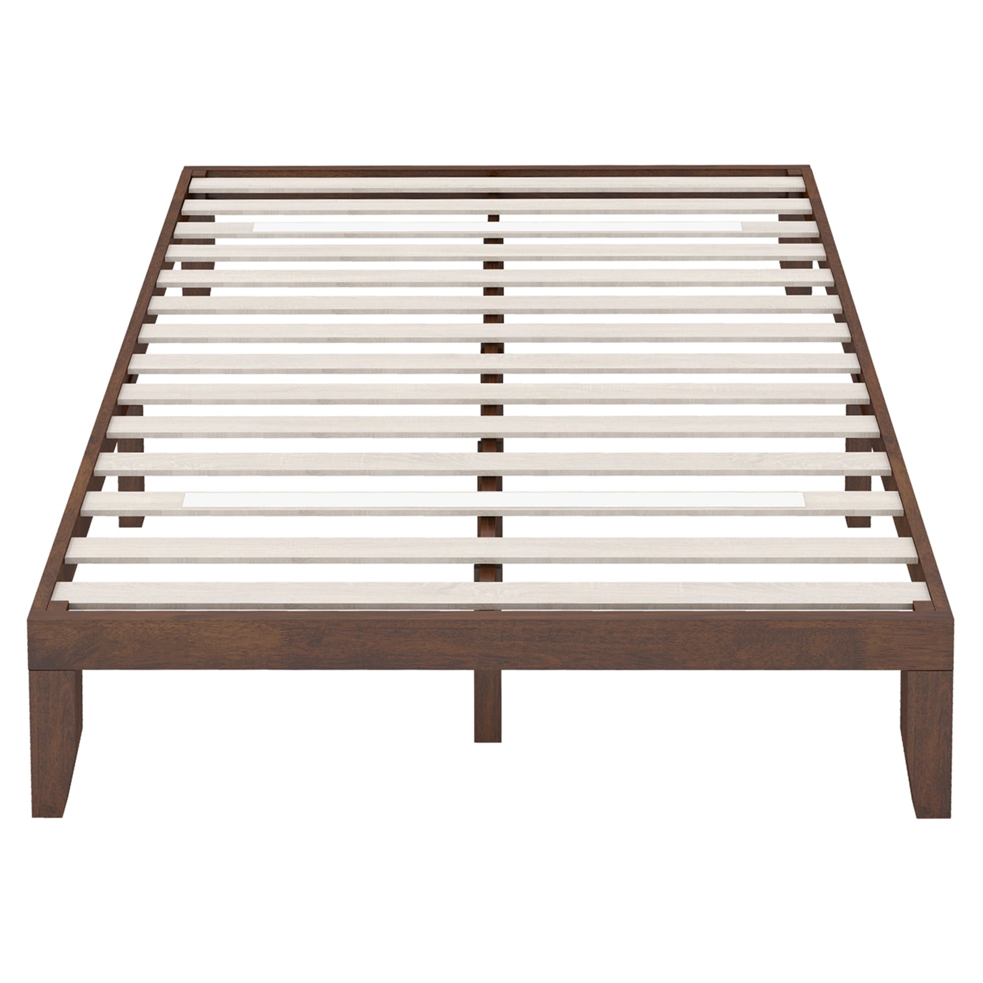 Queen Wooden Platform Bed 14'' Slats Support Mattress Foundation Brown Cherry