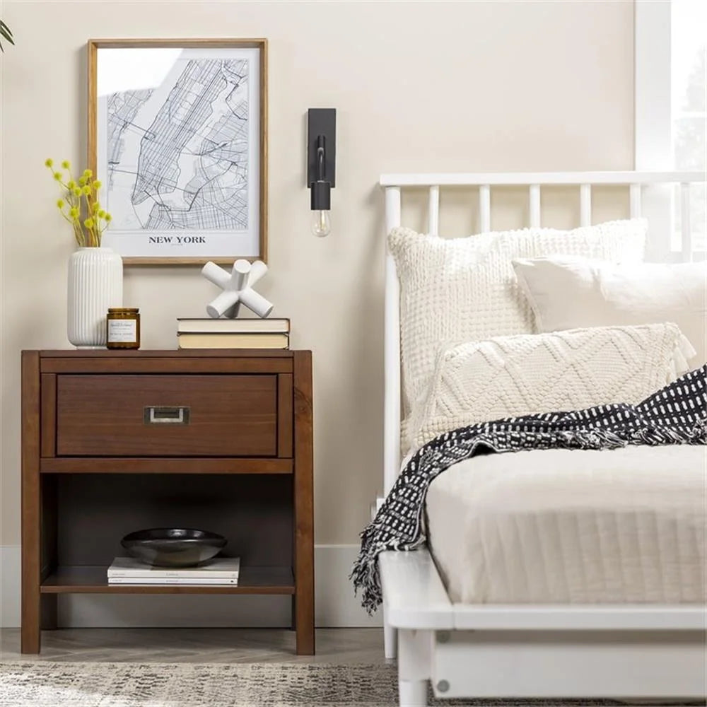 Lydia 1-Drawer Classic Solid Wood Bedroom Nightstand in Walnut