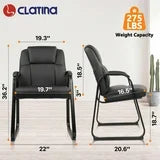 CLATINA Leather Guest Chair with Padded Arm Rest and Sled Base Meeting Conference and Waiting Room Side Office Home BIFMA Certified Black 1 Pack