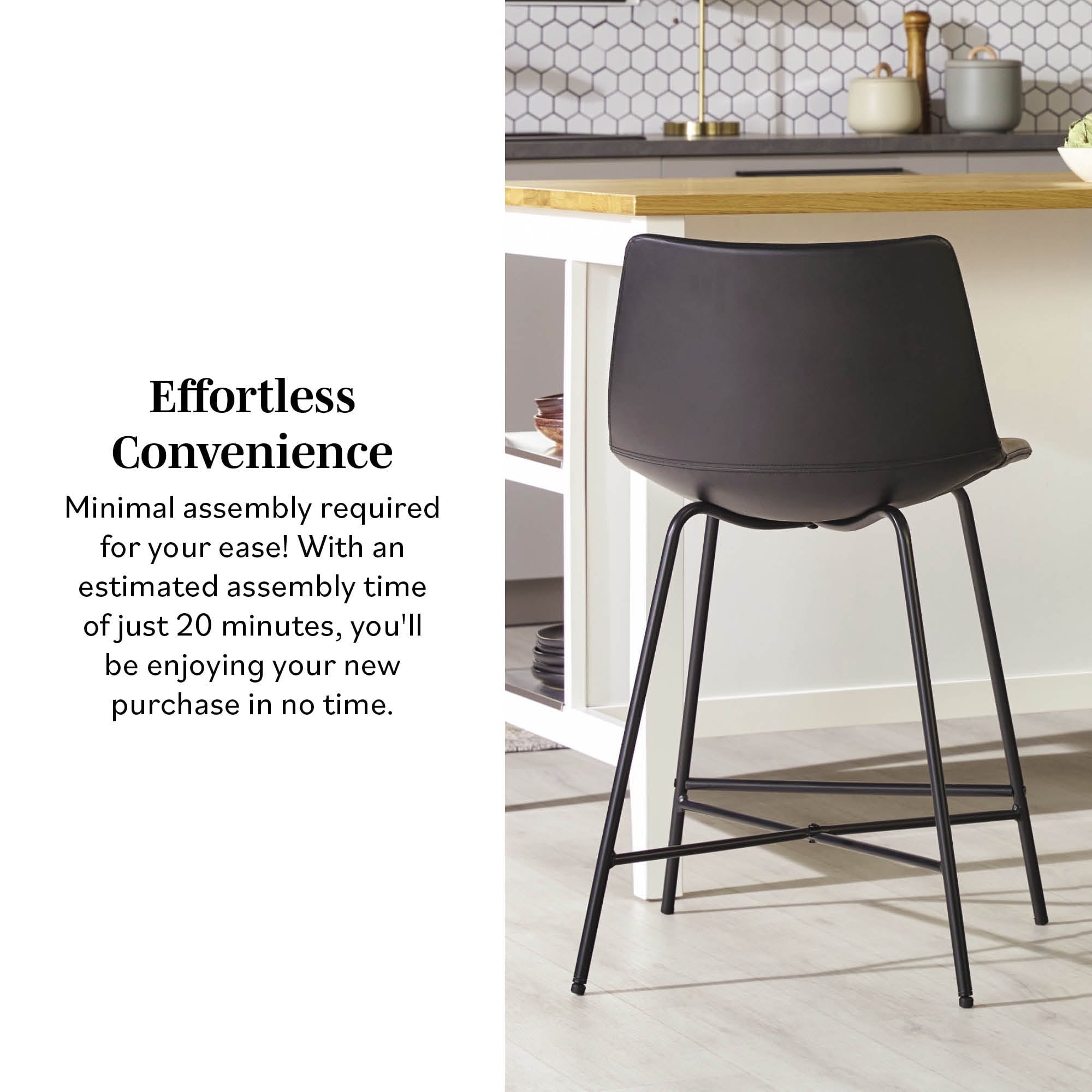 Walker Edison Upholstered Metal Counter Stools with X Base in Black