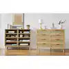 47 in. W x 16 in. D x 37 in. H Beige Linen Cabinet, Bedroom Dresser, 8-Double Dresser with Rattan Drawers, Wood Chest