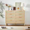 47 in. W x 16 in. D x 37 in. H Beige Linen Cabinet, Bedroom Dresser, 8-Double Dresser with Rattan Drawers, Wood Chest