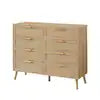 47 in. W x 16 in. D x 37 in. H Beige Linen Cabinet, Bedroom Dresser, 8-Double Dresser with Rattan Drawers, Wood Chest