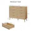 47 in. W x 16 in. D x 37 in. H Beige Linen Cabinet, Bedroom Dresser, 8-Double Dresser with Rattan Drawers, Wood Chest