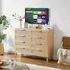 47 in. W x 16 in. D x 37 in. H Beige Linen Cabinet, Bedroom Dresser, 8-Double Dresser with Rattan Drawers, Wood Chest
