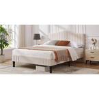 Upholstered Bed Frame Queen with Sheepskin Fabric Adjustable Headboard Platform Bed, Beige