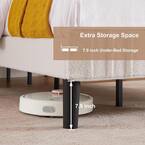 Upholstered Bed Frame Queen with Sheepskin Fabric Adjustable Headboard Platform Bed, Beige