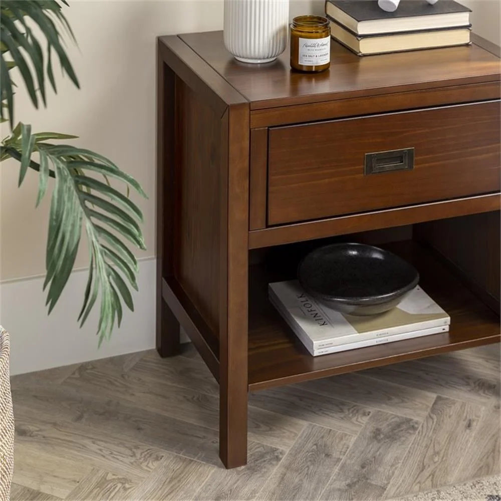 Lydia 1-Drawer Classic Solid Wood Bedroom Nightstand in Walnut