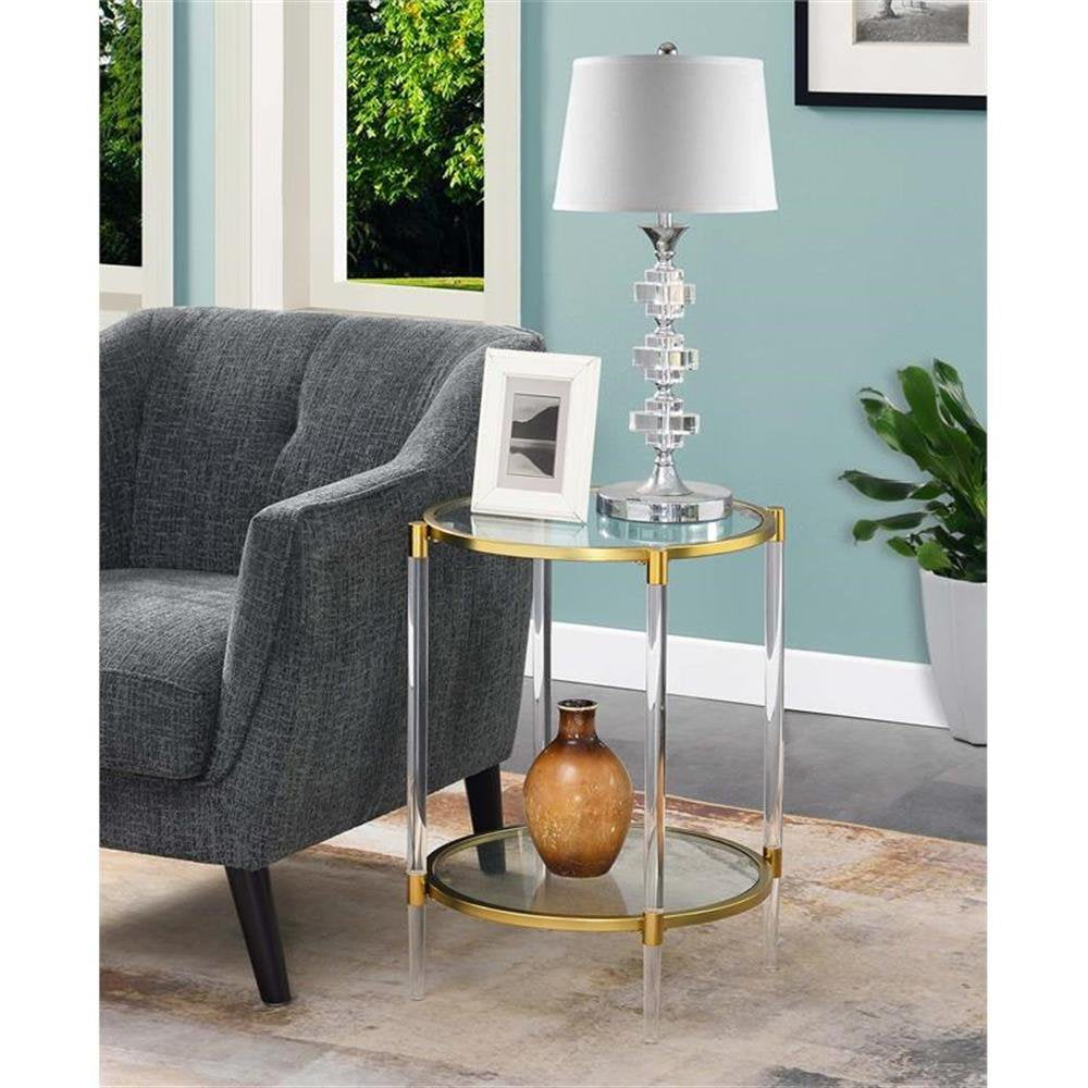 Pemberly Row Two Tiers Contemporary Glass End Table in Clear/Gold