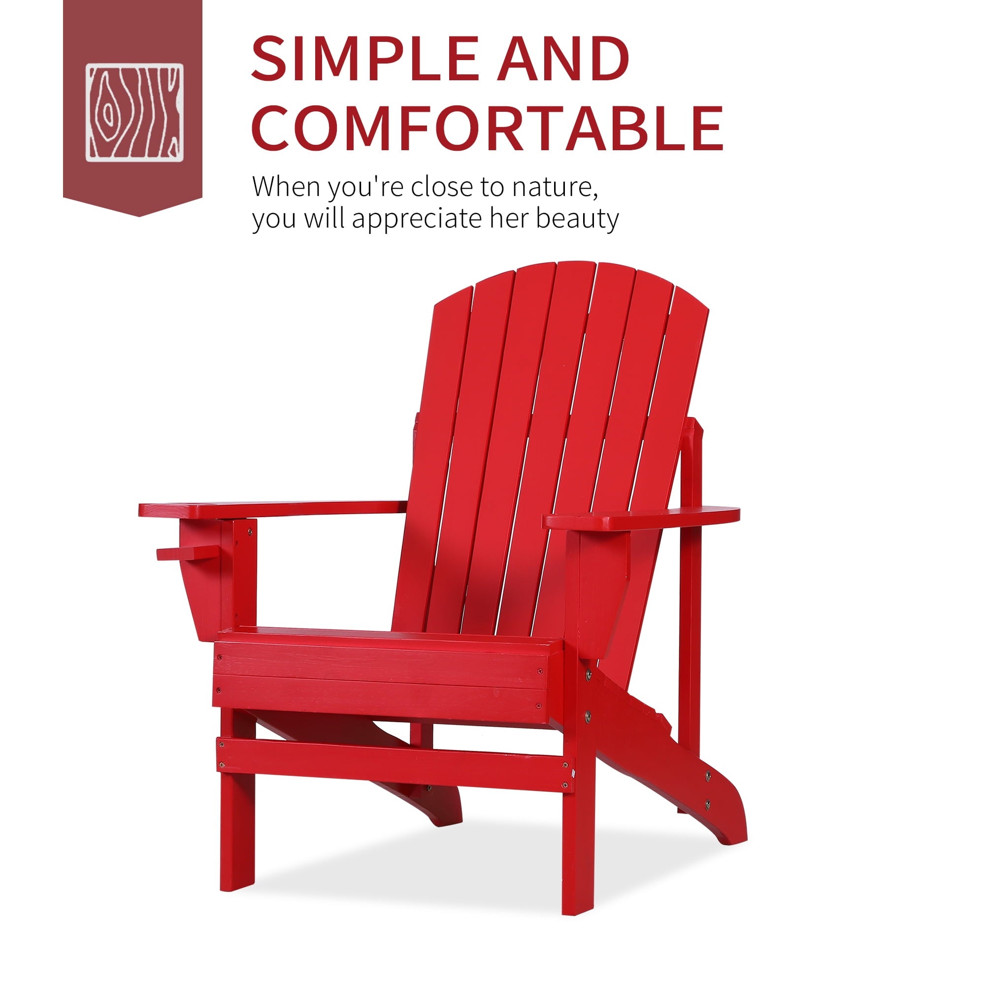 Outsunny Wood Adirondack Chair, Wooden Outdoor & Patio Seating, Red