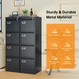 STANI 4 Drawer File Cabinets with Lock, Metal Filing Cabinet for Home Office, Steel Lockable Storage Cabinets to Hanging Letter/Legal/A4,Assembly Required(Black)