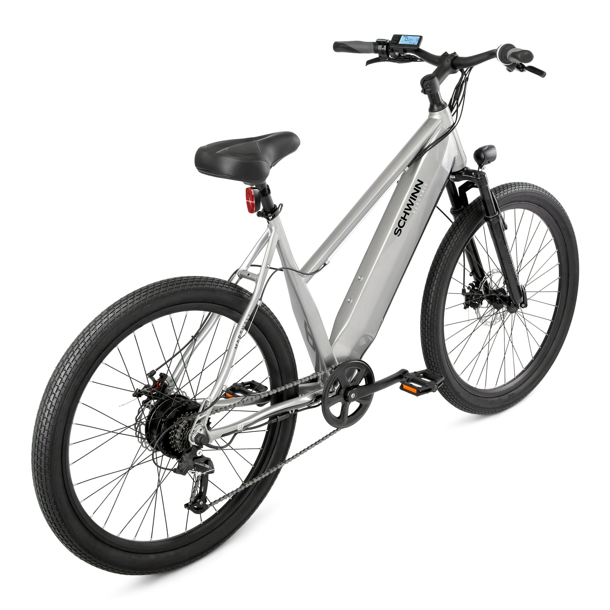 Schwinn Marshall hybrid electric bike, 7 speeds, 27.5 inch wheels, unisex frame, grey