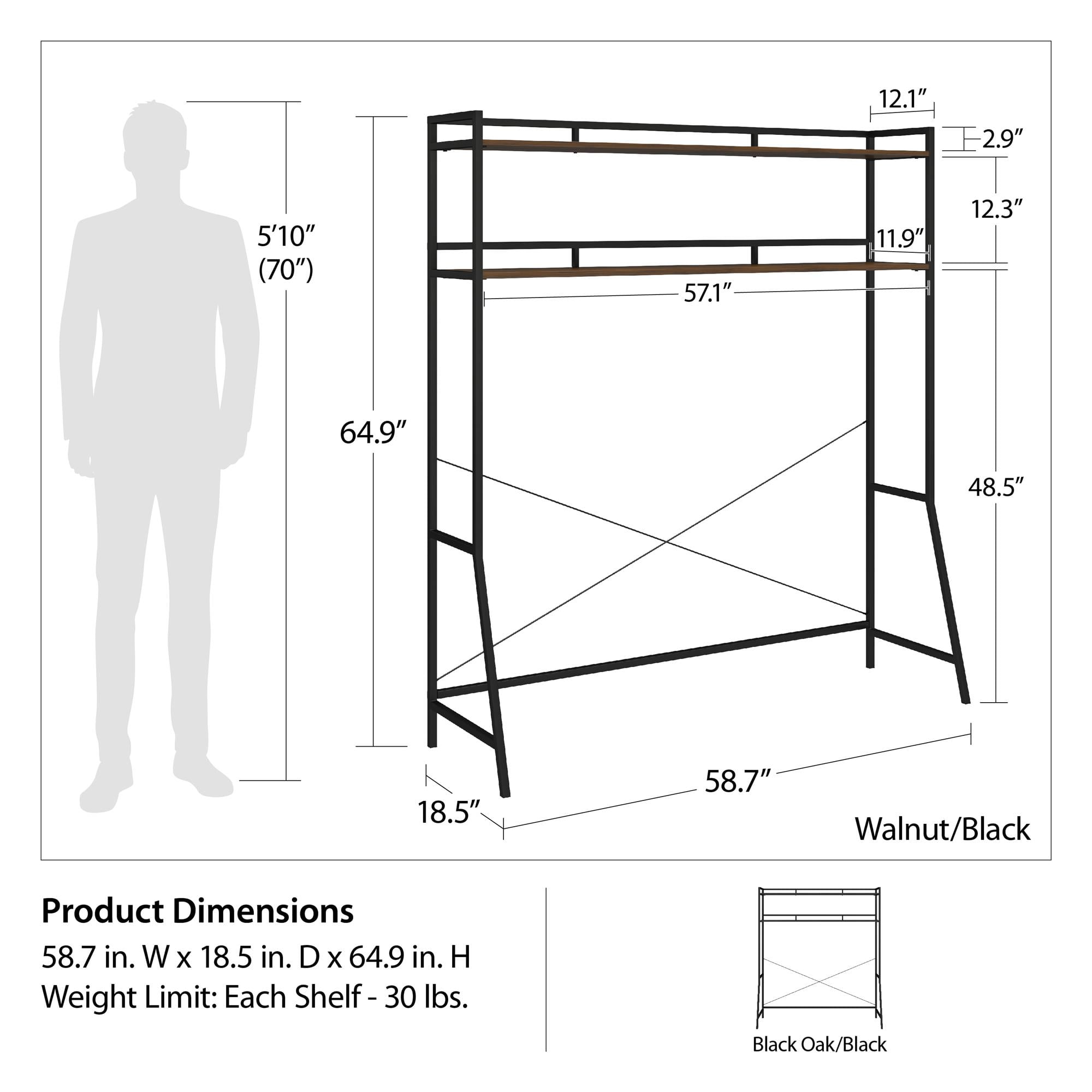 Novogratz Beverly Over-The-Bed Storage for Full and Full XL Beds, Walnut with Black Metal