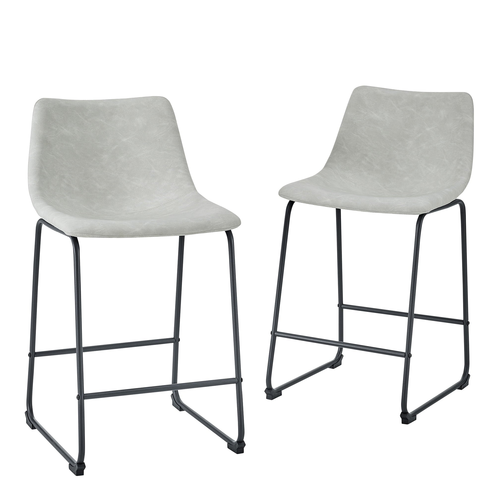 Walker Edison Full Back Faux Leather Counter Stools, Set of 2, Grey