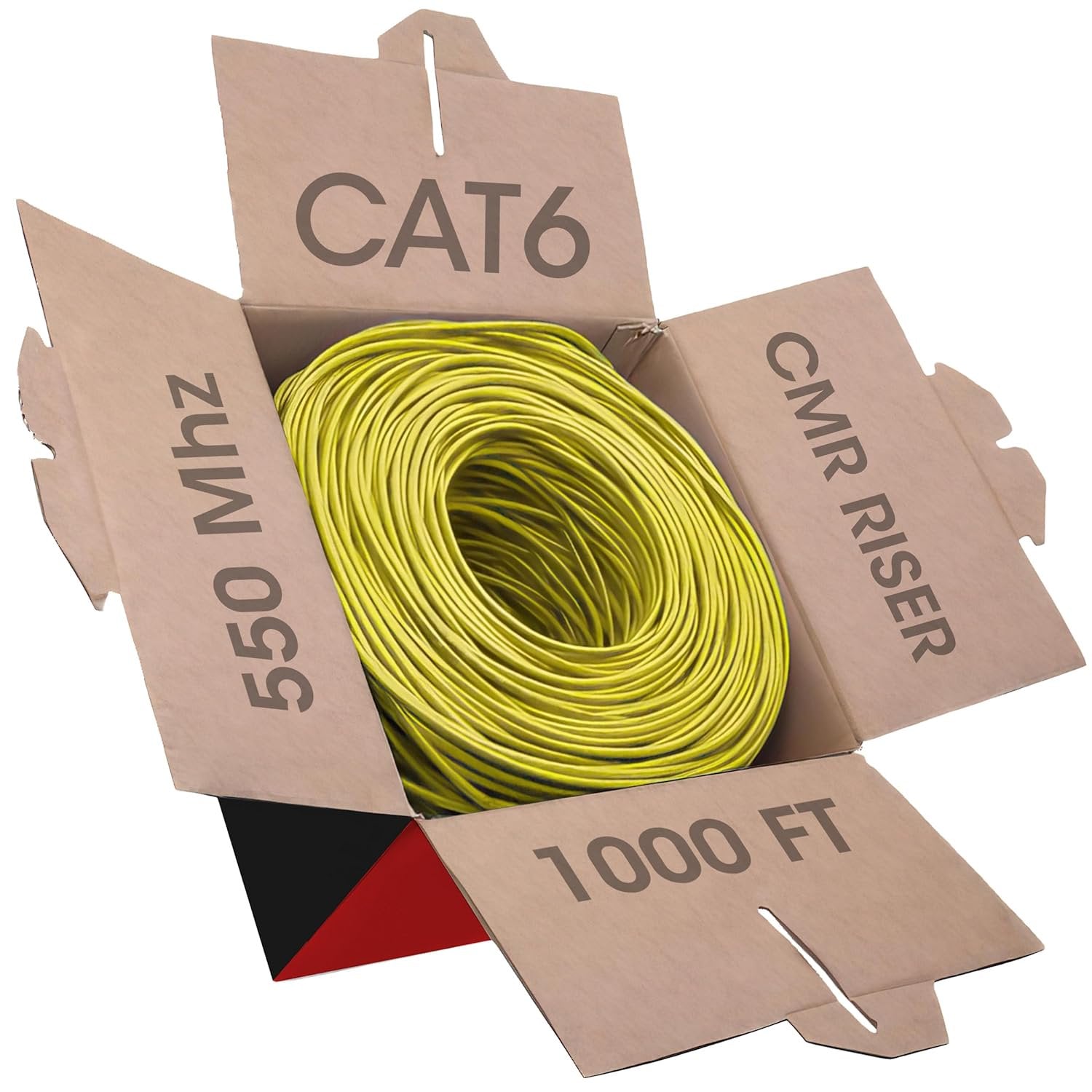 Big-A - Bulk Cat6 Cable 1000ft 23AWG Solid 4 Pair, Cat 6 Ethernet Cable Unshielded Twisted Pair (UTP), (CMR) 550MHz Internet Cable, Pull Box - Yellow