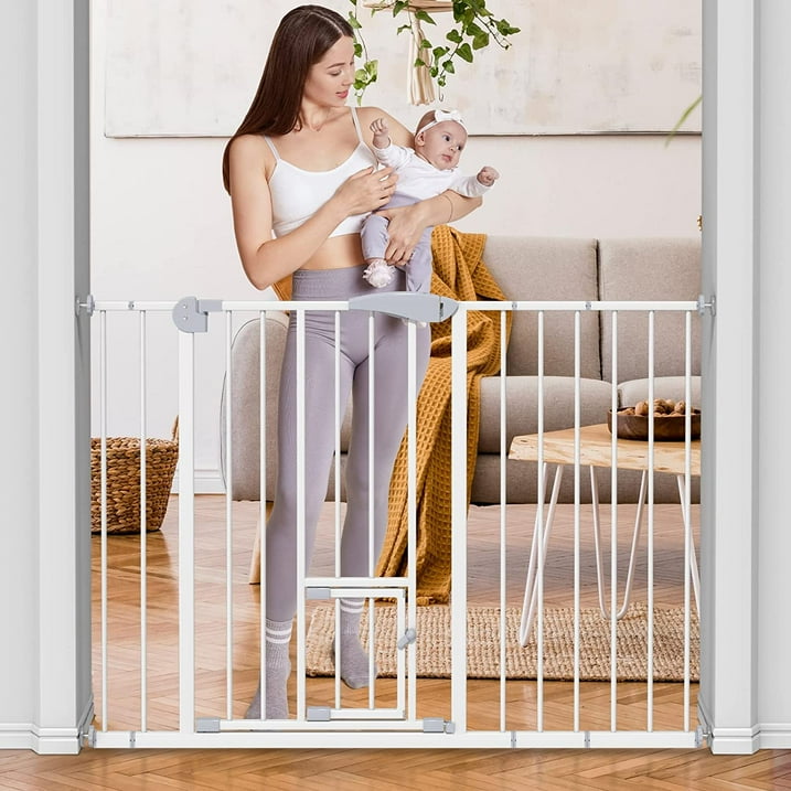 Baby Gate for Stairs Doorways 29.5"-48.8", Dog Gate with Pet Door