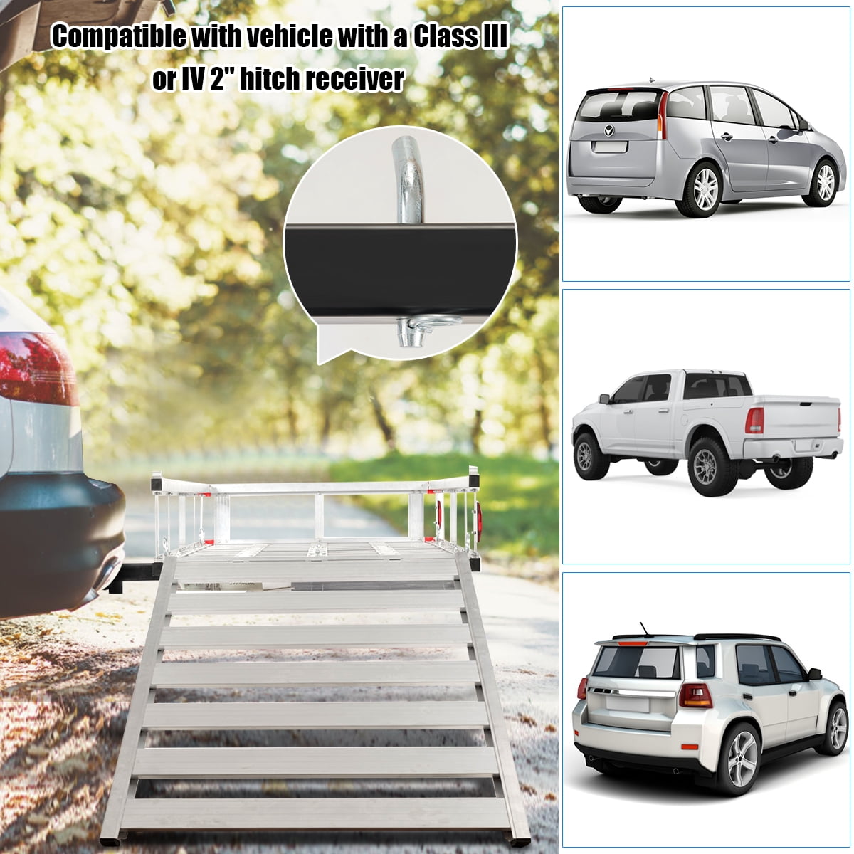 50'' x 29.5'' Aluminum Cargo Carrier with Ramp Hitch-Mounted Mobility Carrier Hauler