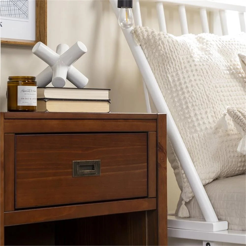 Lydia 1-Drawer Classic Solid Wood Bedroom Nightstand in Walnut