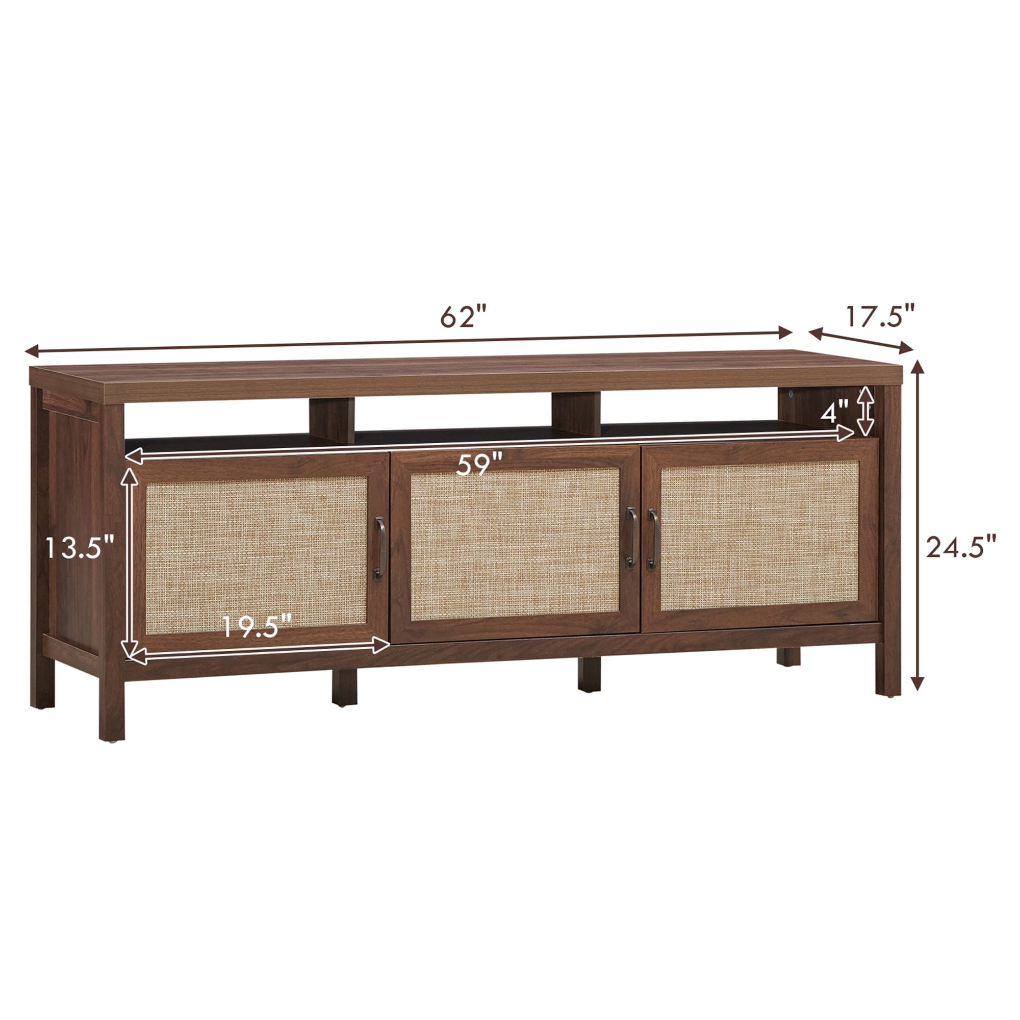 Costway TV Stand Entertainment Media Center for TV's up to 65'' w/ Rattan Doors Walnut