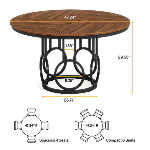 47" Wood Dining Table, Round Kitchen Table for 4-6 People