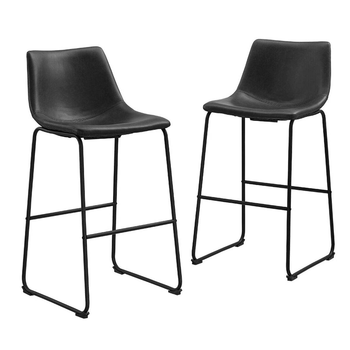 Black Faux Leather Barstools (Set of 2) - Walker Edison