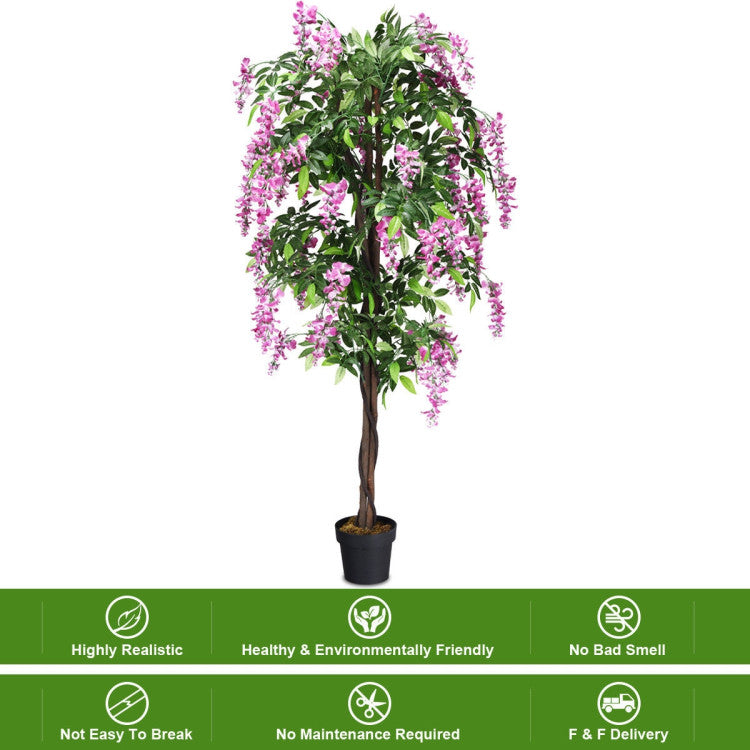 6-Feet Artificial Wistera Silk Tree Pink Flower Indoor Outdoor for Home Decor