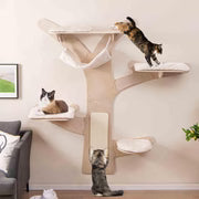Pefilos 71" Wall-Mounted Cat Tree Tower with Hammock Platforms and Sisal Scratching Mat, Cat Wall Climber Shelves, Beige