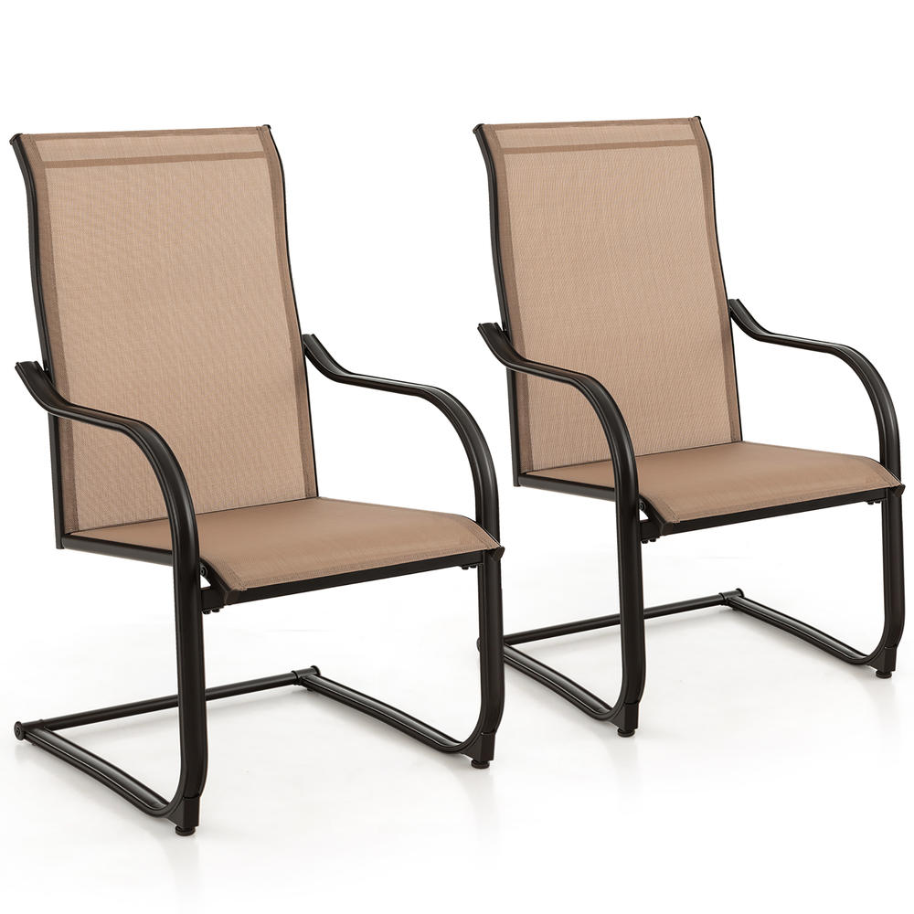 2pcs C-Spring Motion Patio Dining Chairs All Weather Heavy Duty Outdoor Brown