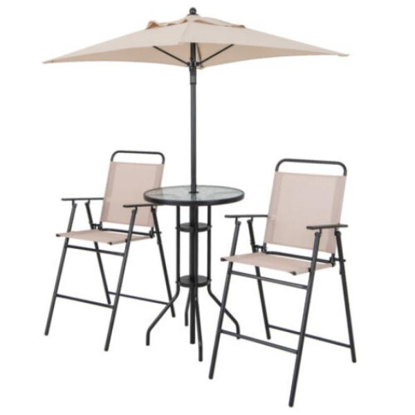 4 Pieces Outdoor Patio Furniture Set Counter Height Chairs Bar Table W/ Umbrella