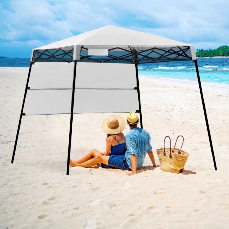 7 x 7 FT Folding Pop-up Camping Canopy Sunshade Wedding Party Tent W/4 Stakes