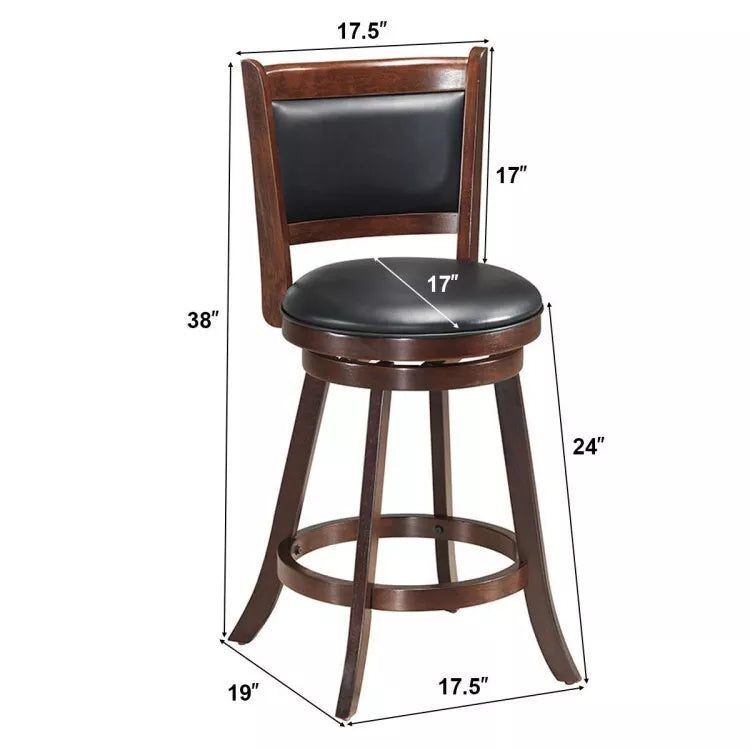 Set of 2 Bar Height Counter Stool Upholstered Seats Dining Kitchen Swivel Chairs