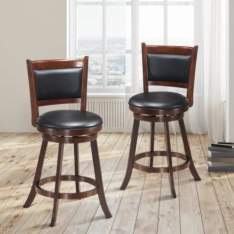 Set of 2 Bar Height Counter Stool Upholstered Seats Dining Kitchen Swivel Chairs