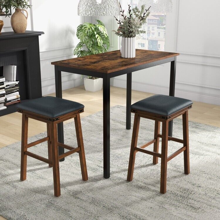 2 Pieces Swivel Home Bar Height Stools Solid Wood Dining Bar Seat 30" Chair Set