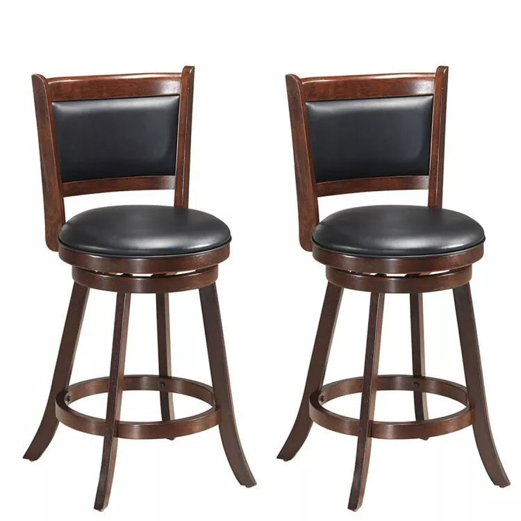 Set of 2 Bar Height Counter Stool Upholstered Seats Dining Kitchen Swivel Chairs