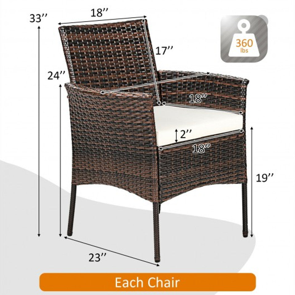 2 Pieces Rattan Arm Dining Chair Cushioned Sofa Furniture Patio