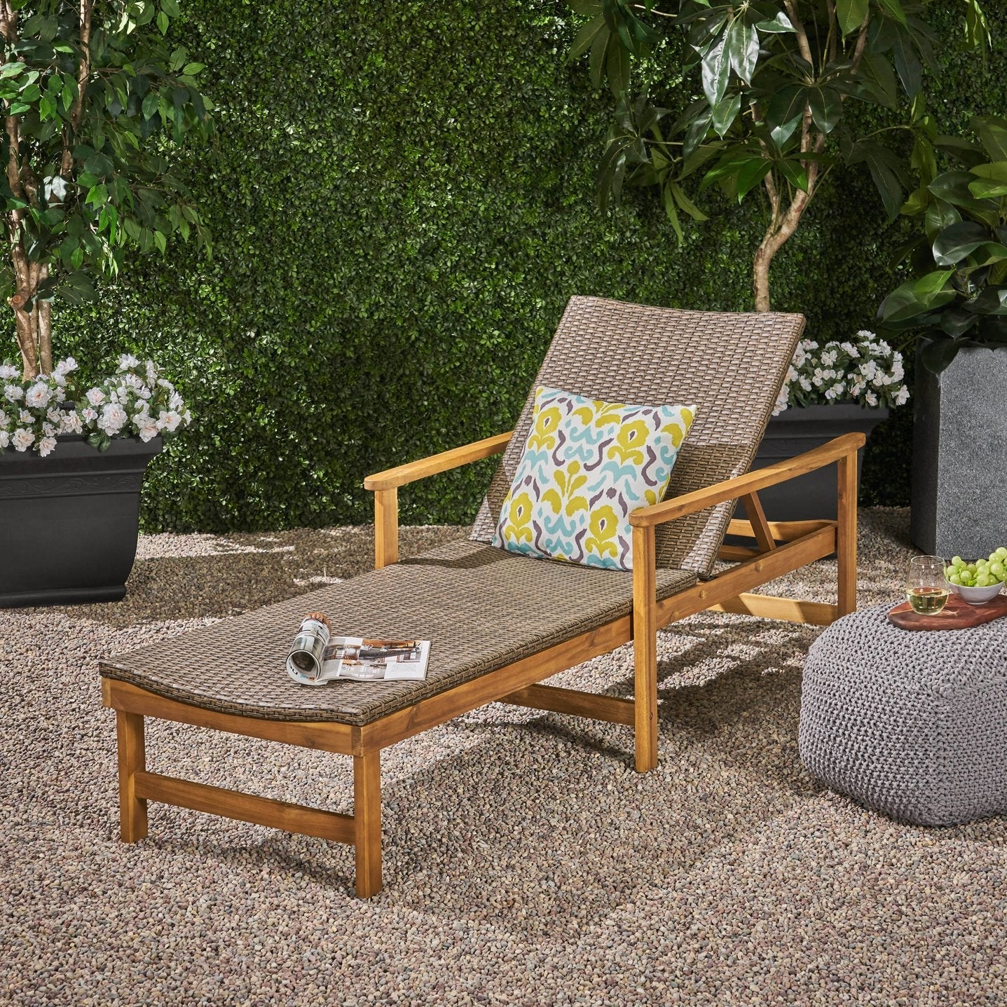 Christopher Knight Home® - Hampton Outdoor Wood & Wicker Chaise Lounge - Adjustable Comfort For Patios, Poolsides & Gardens